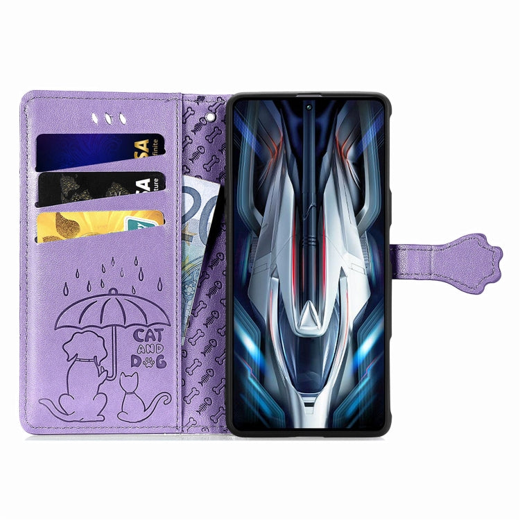 Cute Cat and Dog Embossed Leather Phone Case, For Xiaomi Redmi K50 Gaming, For Xiaomi 12 Lite
