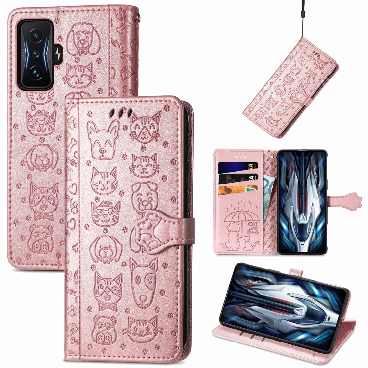 Cute Cat and Dog Embossed Leather Phone Case, For Xiaomi Redmi K50 Gaming, For Xiaomi 12 Lite