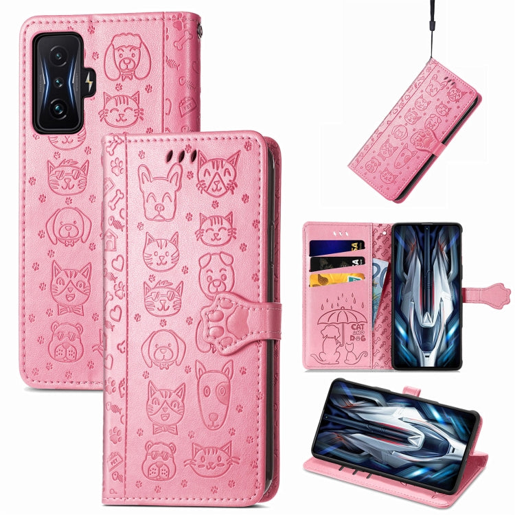 Cute Cat and Dog Embossed Leather Phone Case, For Xiaomi Redmi K50 Gaming, For Xiaomi 12 Lite