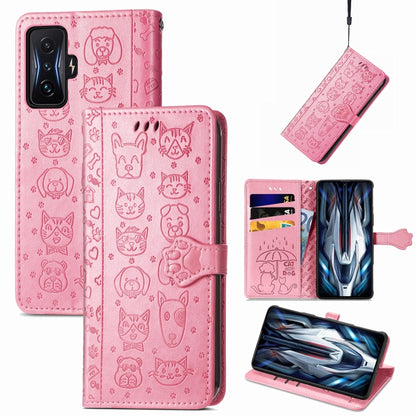 Cute Cat and Dog Embossed Leather Phone Case, For Xiaomi Redmi K50 Gaming, For Xiaomi 12 Lite