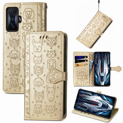 Cute Cat and Dog Embossed Leather Phone Case, For Xiaomi Redmi K50 Gaming, For Xiaomi 12 Lite