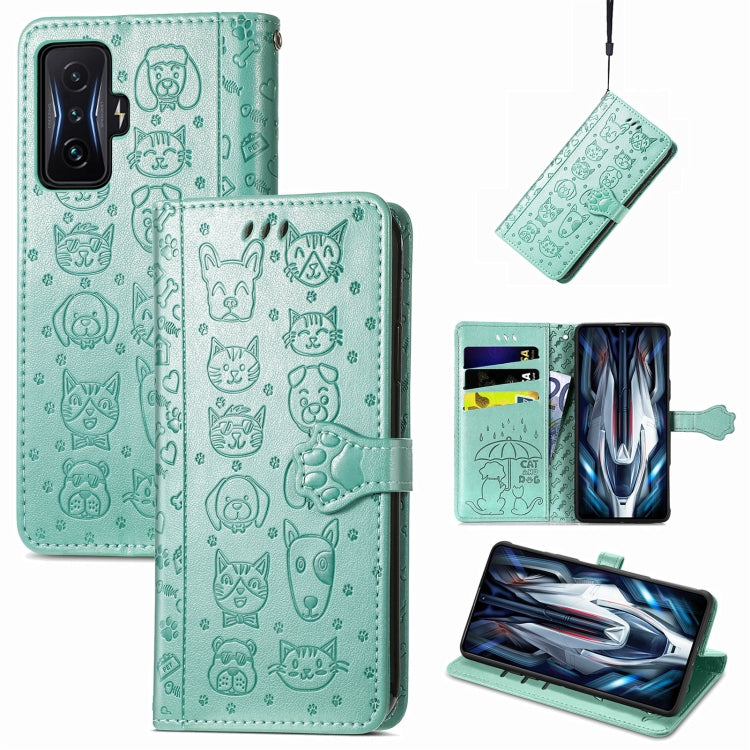 Cute Cat and Dog Embossed Leather Phone Case, For Xiaomi Redmi K50 Gaming, For Xiaomi 12 Lite