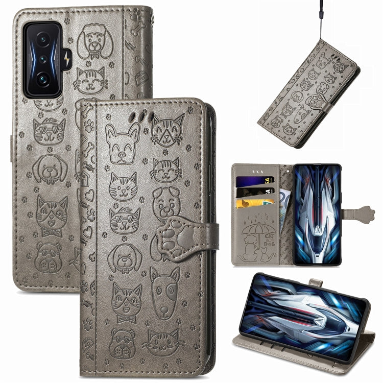 Cute Cat and Dog Embossed Leather Phone Case, For Xiaomi Redmi K50 Gaming, For Xiaomi 12 Lite