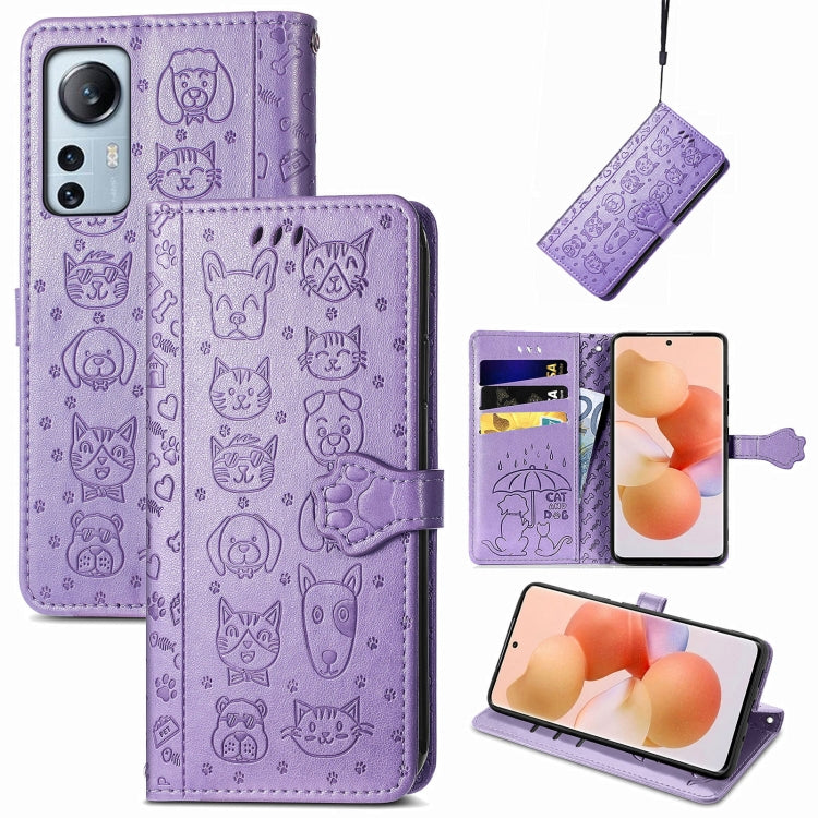 Cute Cat and Dog Embossed Leather Phone Case, For Xiaomi Redmi K50 Gaming, For Xiaomi 12 Lite
