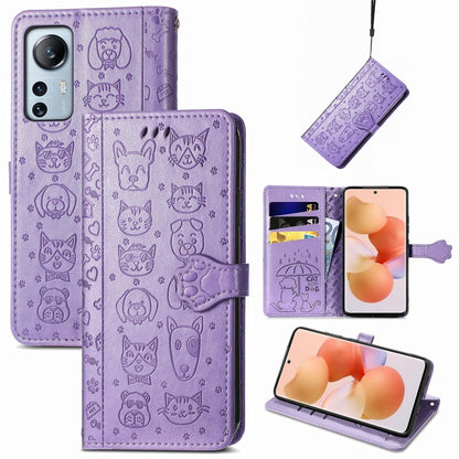 Cute Cat and Dog Embossed Leather Phone Case, For Xiaomi Redmi K50 Gaming, For Xiaomi 12 Lite