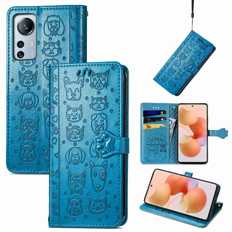 Cute Cat and Dog Embossed Leather Phone Case, For Xiaomi Redmi K50 Gaming, For Xiaomi 12 Lite