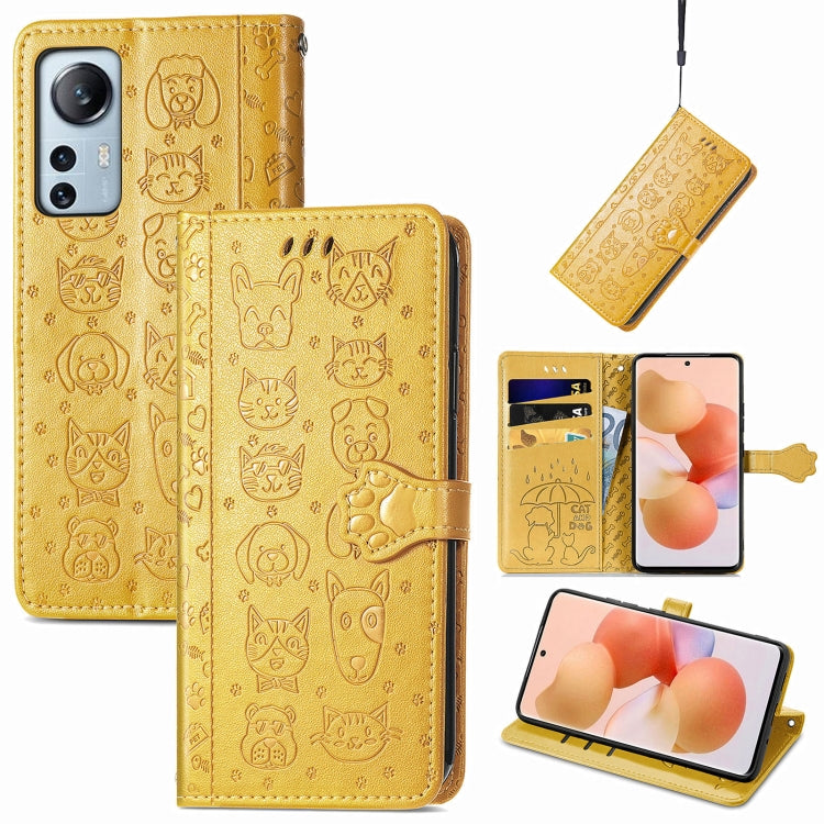 Cute Cat and Dog Embossed Leather Phone Case, For Xiaomi Redmi K50 Gaming, For Xiaomi 12 Lite