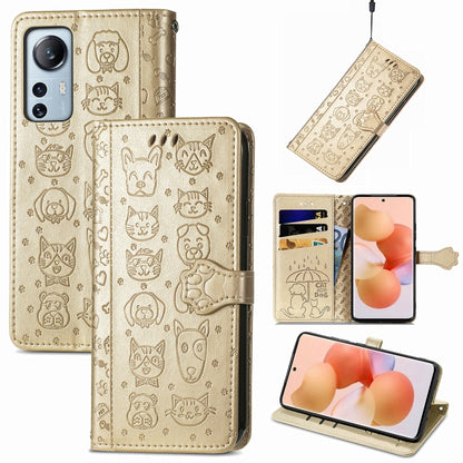 Cute Cat and Dog Embossed Leather Phone Case, For Xiaomi Redmi K50 Gaming, For Xiaomi 12 Lite