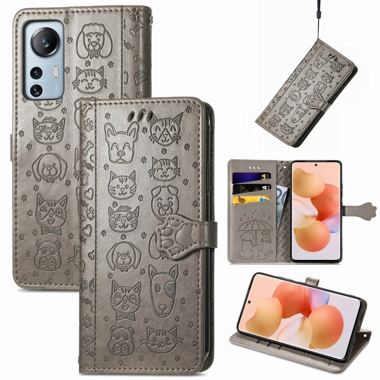 Cute Cat and Dog Embossed Leather Phone Case, For Xiaomi Redmi K50 Gaming, For Xiaomi 12 Lite