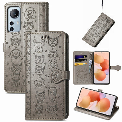 Cute Cat and Dog Embossed Leather Phone Case, For Xiaomi Redmi K50 Gaming, For Xiaomi 12 Lite