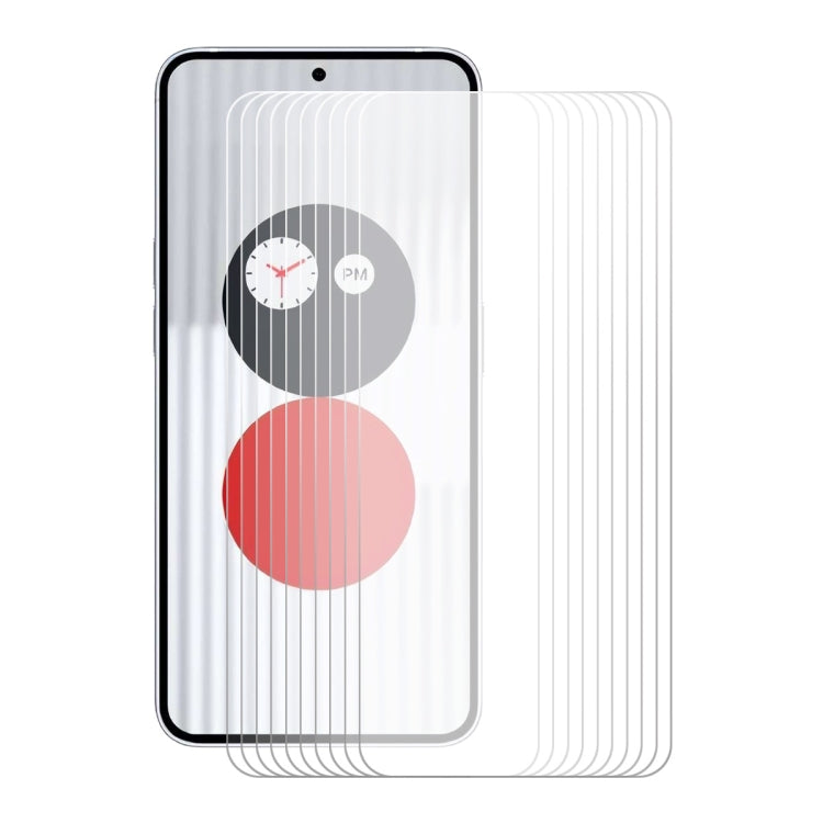 Multiple tempered glass screen protector films aligned behind smartphone