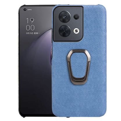 Blue honeycomb PU phone case with ring holder and cutouts for camera and buttons
