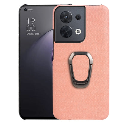 Pink honeycomb PU phone case with ring holder and camera cutout for buttons and ports