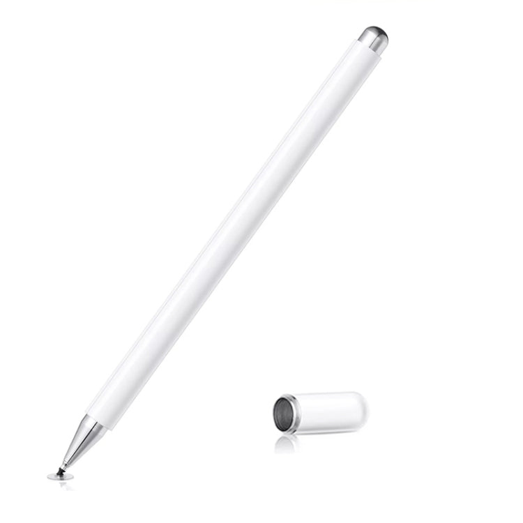 White capacitive touch stylus with disc tip and spare cap