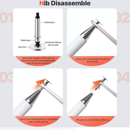 White stylus nib disassembly diagram showing tip parts