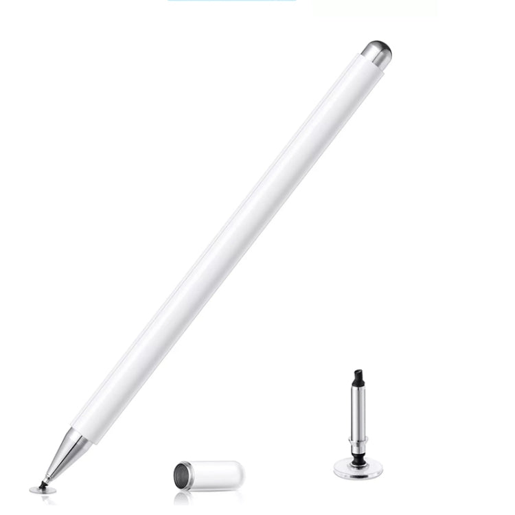 White capacitive touch stylus pen with metal tip and suction cap