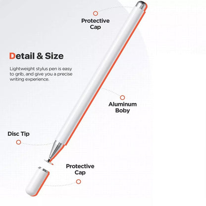 White capacitive stylus with protective caps and disc tip