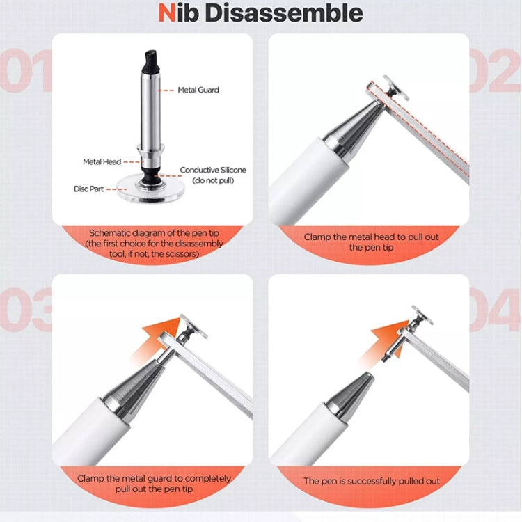 White stylus with detachable metal head and silicone disc tip