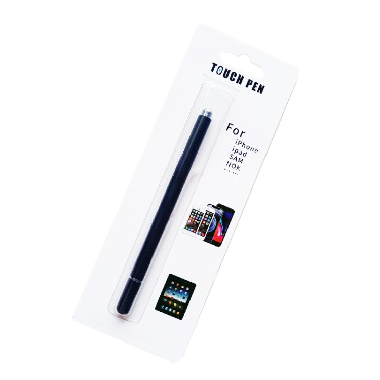 Black touch stylus with two tips in sealed blister pack