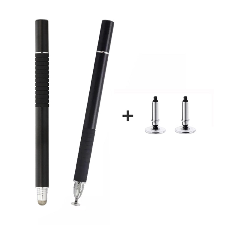 2-in-1 capacitive stylus pen with conductive cloth tip, black body and metal suction heads