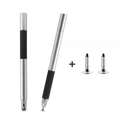2-in-1 capacitive stylus pen with conductive cloth tip, silver body and metal suction heads