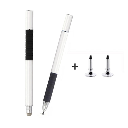 2-in-1 capacitive stylus pen with conductive cloth tip, light gray body and metal suction heads