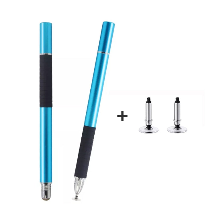 2-in-1 capacitive stylus pen with conductive cloth tip, bright blue body and metal suction heads