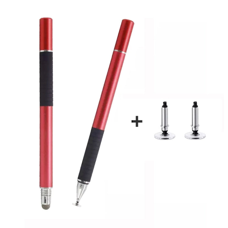 2-in-1 capacitive stylus pen with conductive cloth tip, red body and metal suction heads
