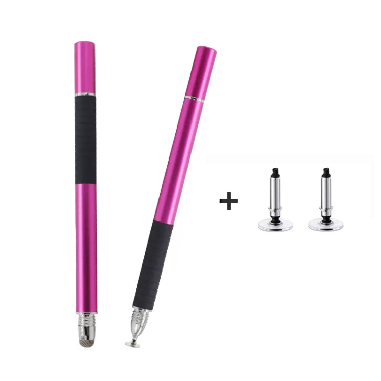 2-in-1 capacitive stylus pen with conductive cloth tip, magenta body and metal suction heads