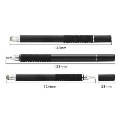 Black stylus pen size chart showing lengths 132mm, 135mm, 124mm, and tip 23mm