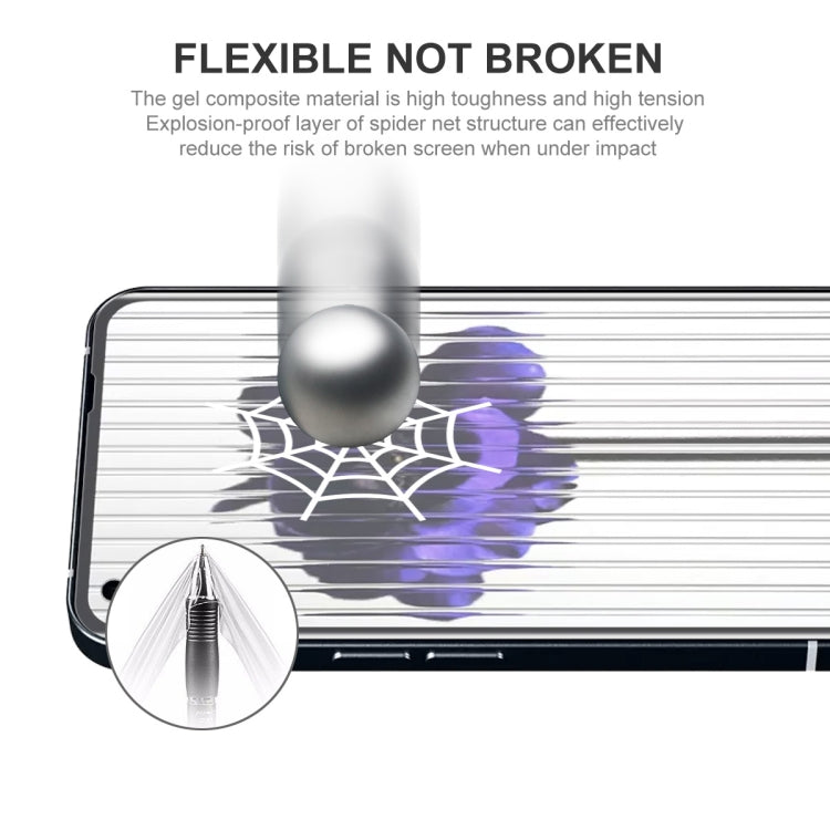 Flexible screen protector film covering a phone display with impact ball demonstration