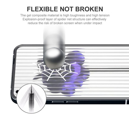 Flexible screen protector film covering a phone display with impact ball demonstration
