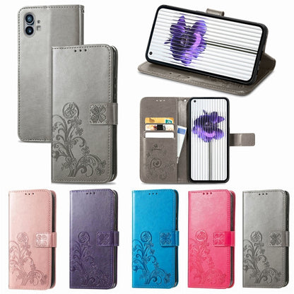 Four-leaf Clasp Embossed Buckle Leather Phone Case, For Nothing Phone 1