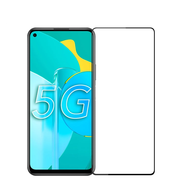 Full-screen tempered glass screen protector film on smartphone with 5G display