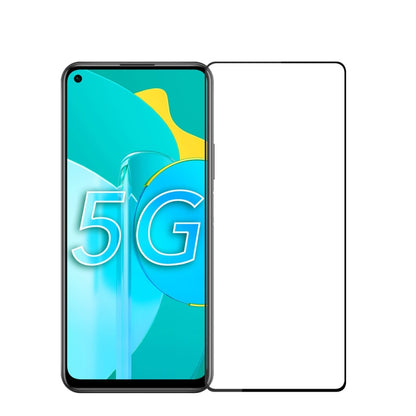 Full-screen tempered glass screen protector film on smartphone with 5G display