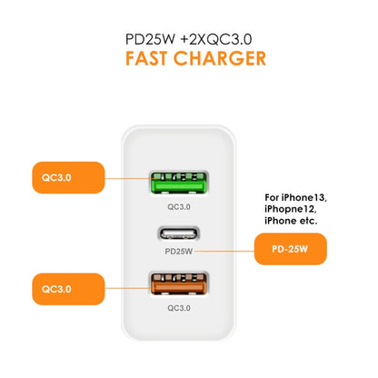 45W PD3.0 + 2 x QC3.0 USB Multi Port Charger with Type-C to Type-C Cable, EU Plug, EU Plug + Type-C to Type-C Cable