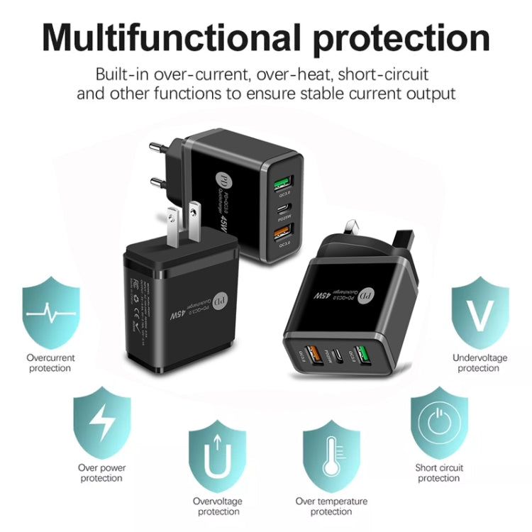 45W PD3.0 + 2 x QC3.0 USB Multi Port Charger with Type-C to Type-C Cable, EU Plug, EU Plug + Type-C to Type-C Cable