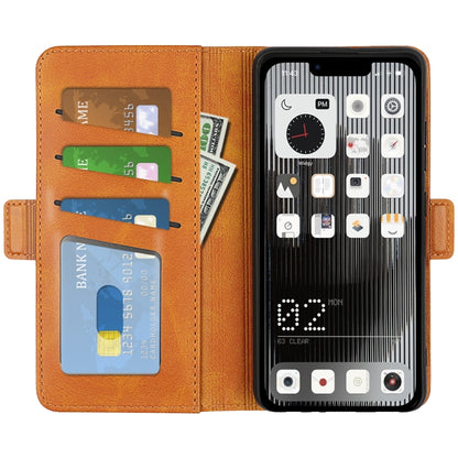 Leather magnetic folio phone case with card slots, tan/brown with cutout for camera