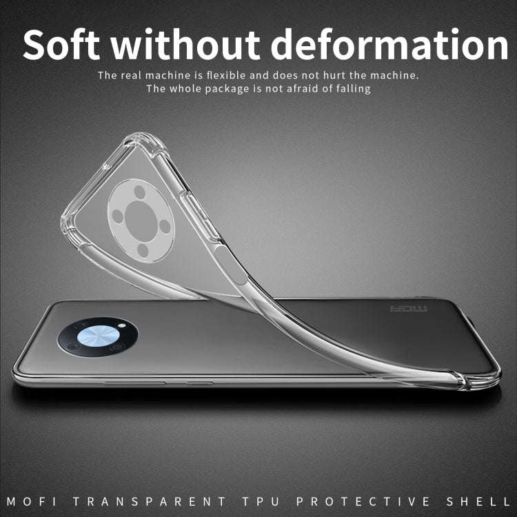 Ultra-thin transparent TPU phone case with raised edges and camera cutout.