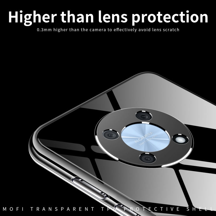 Ultra-thin TPU phone case with dark clear back and raised camera lens ring protection.
