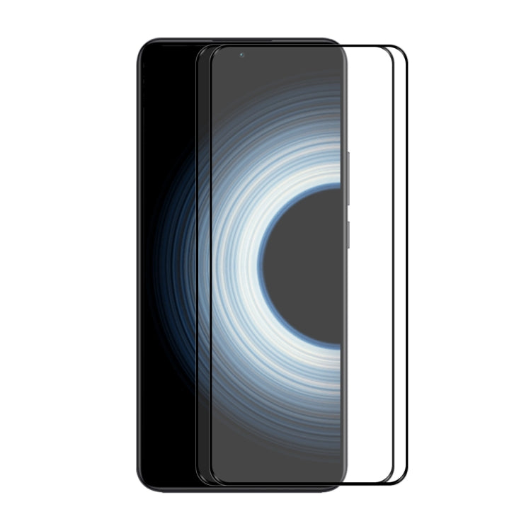 Tempered glass screen protector overlay on smartphone screen, full coverage, 2.5D edges