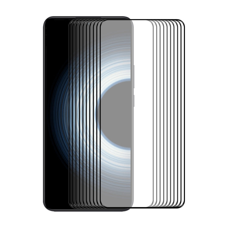 Multiple tempered glass protectors stacked, full coverage with rounded 2.5D edges