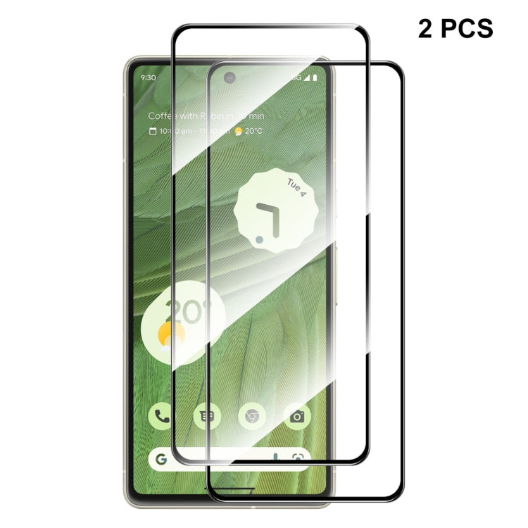 Set of 2 full glue tempered glass screen protectors for Google Pixel 7, rounded edges