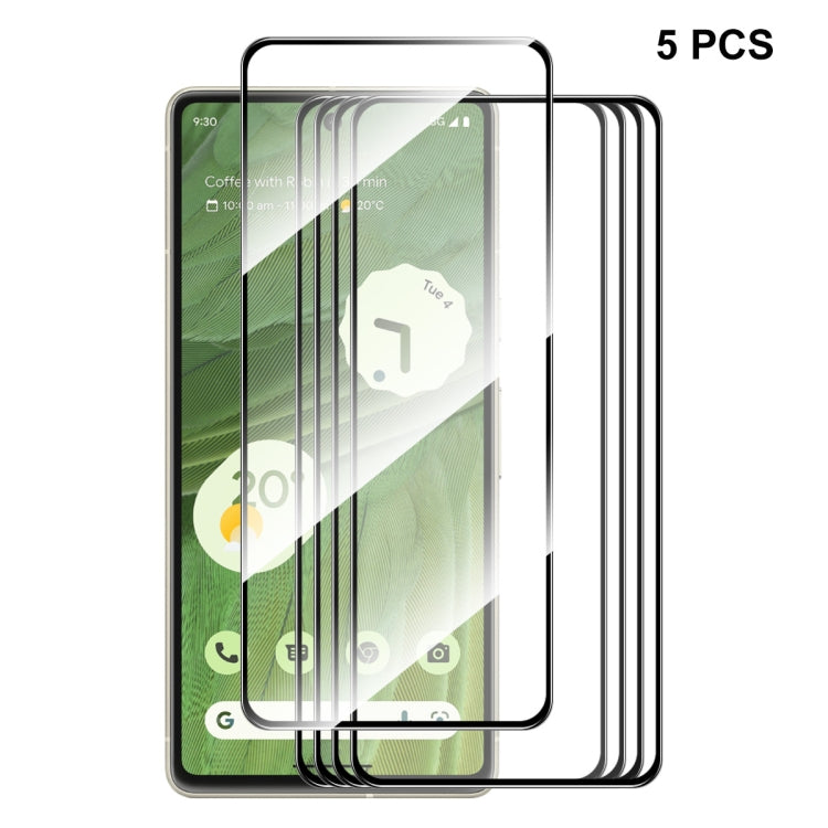 Set of 5 full glue tempered glass screen protectors for Google Pixel 7, rounded edges