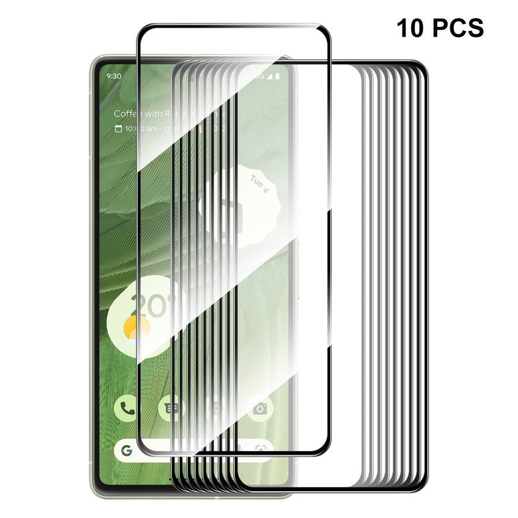 Set of 10 full glue tempered glass screen protectors for Google Pixel 7, rounded edges