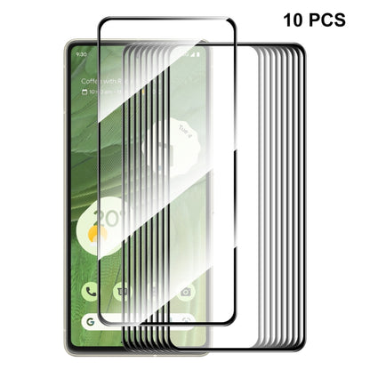 Set of 10 full glue tempered glass screen protectors for Google Pixel 7, rounded edges