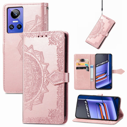 Rose gold embossed mandala flower leather phone case with flip cover and card holder