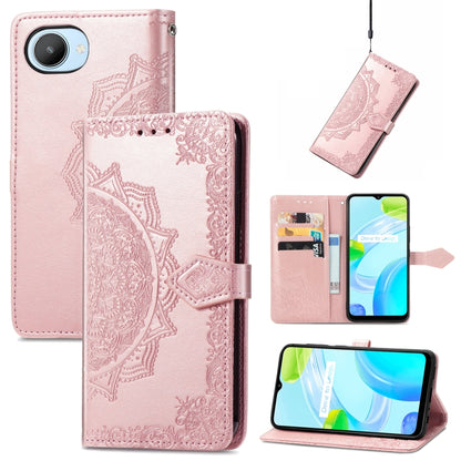Rose gold embossed mandala flower leather phone case with flip cover and card holder