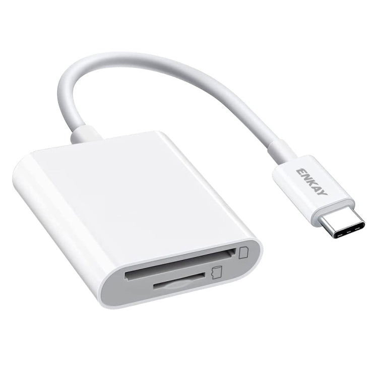 ENKAY USB-C to SD/TF card reader adapter, white with USB-C plug and dual slot