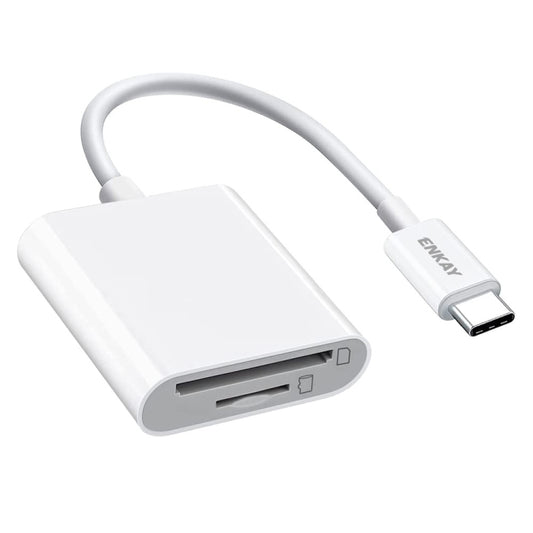 ENKAY USB-C to SD/TF card reader adapter, white with USB-C plug and dual slot